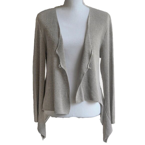 Zuza Bart Linen Knit Cardigan Minimalist Asymmetrical Taupe Lagenlook Sweater - Picture 8 of 10